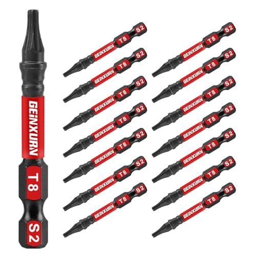 Geinxurn 15 Pieces T8 Impact Tough Magnetic Screwdriver Bit Set, 2 In. #8 Torx Head power Bit Set, S2 Alloy Steel T8 Star Bit - size: 2"-15PCS, style: T8