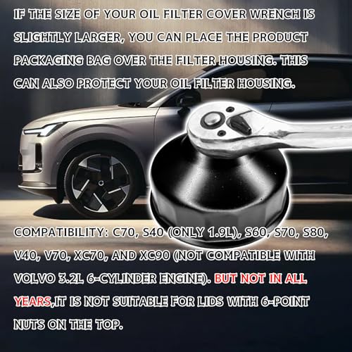86mm 16 Flutes Oil Filter Wrench for BMW and Volvo, Oil Filter Housing Cap Removal Tool Fits 86mm Cartridge Style Filter Housing Caps, Steel Socket Wrench Kit for 3/8" Drive (Black)