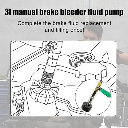 SGT 3L Brake Bleeder Kit，Manual Brake Bleeder Fluid Pump with 1L Brake Fluid Bleed Bottle and 4 Master Cylinder Adapters for Most Vehicles