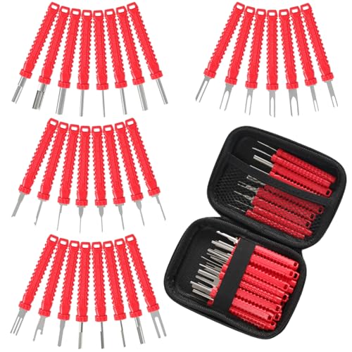 Terminal Removal Tool Kit – 31Pcs Electrical Pin Extractor Tools | Connector Depinning Tool Kit for Automotive, Motorcycle, and Electronics Repair with Protective Case, Red - color: Red, size: Protective Case