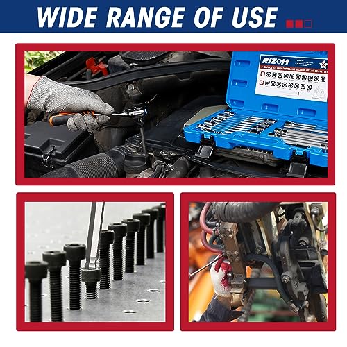 Rizom 3/8" Drive Long Allen Socket Set, 20-Piece Ball-End Hex Bit Set | S2 Steel Ball End Head Socket, 5.5" Extra-Long SAE & Metric Hex Bit Set (1/8-3/8 in., 3-10 mm), for Professional Auto Repair - style: Ball end allen hex bit sockets