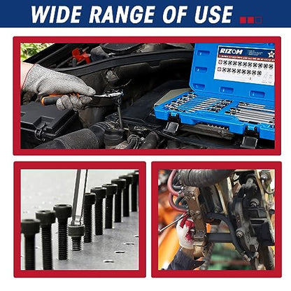 Rizom 3/8" Drive Long Allen Socket Set, 20-Piece Ball-End Hex Bit Set | S2 Steel Ball End Head Socket, 5.5" Extra-Long SAE & Metric Hex Bit Set (1/8-3/8 in., 3-10 mm), for Professional Auto Repair - style: Ball end allen hex bit sockets