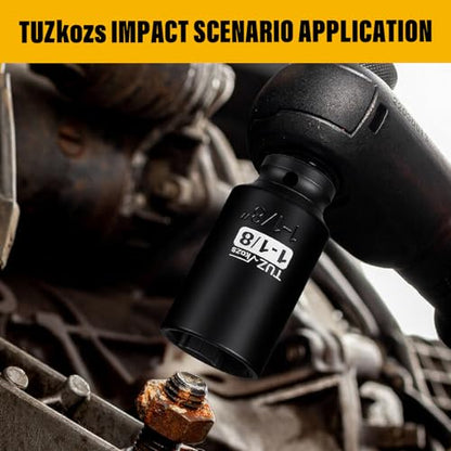 1/2 Inch Drive 1-1/8 Inch Deep SAE 6 Point CR-MO Impact Socket | Radius Corner Design,Square Chamfered Opening,Axle Nut Impact Grade Socket for Easy Removal - size: 1/2” Drive 1-1/8 Deep, style: 1/2" Drive Deep Socket