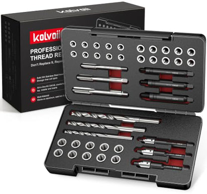 Kolvoii 42Pcs Metric Thread Repair Kit, M6 x 1.0, M8 x 1.25, M10 x 1.25, with HSS Drill Bits, Taps, Counterbores and Installation Tools, 30 Solid 304 Stainless Steel Thread Inserts - size: M6x1.0, M8x1.25, M10x1.25