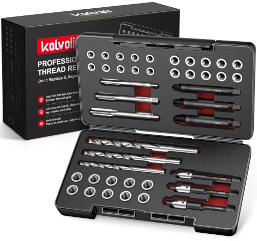 Kolvoii 42Pcs Metric Thread Repair Kit, M6 x 1.0, M8 x 1.25, M10 x 1.25, with HSS Drill Bits, Taps, Counterbores and Installation Tools, 30 Solid 304 Stainless Steel Thread Inserts - size: M6x1.0, M8x1.25, M10x1.25