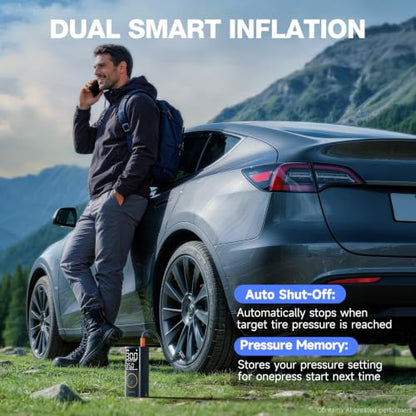 OlarHike Tire Inflator Portable Air Compressor,Cordless Electric Bike Pump | Smart Dual Hose System,Auto Stop Air Pump for Car Tires,Bicycles,Motorcycles with LED Light & Digital Pressure Gauge