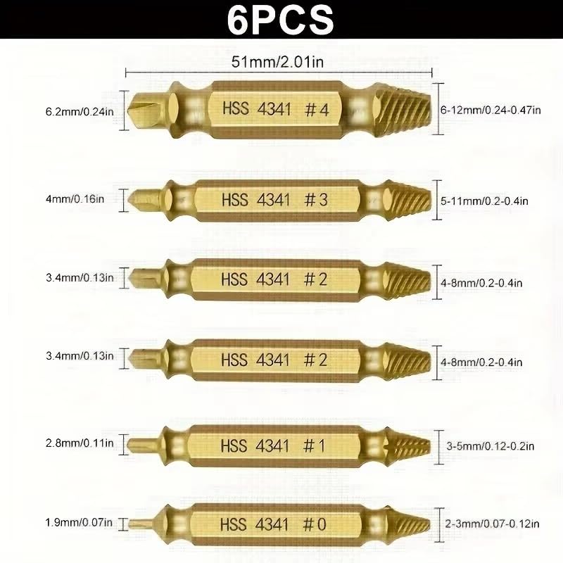 6Pcs Damaged Screw Extractor Drill Bit Set Double End Easily Remove Broken Stripped Screw Bolt for DIY Automotive Home Repair