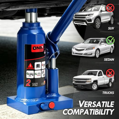 DNA Motoring 2 tons / 4000 lbs Lifting Automotive Welded Hydraulic Bottle Jackfor Sedans Repair, with Manual Handle & Carrying Storage Case, Blue - color: blue, style: 2 ton