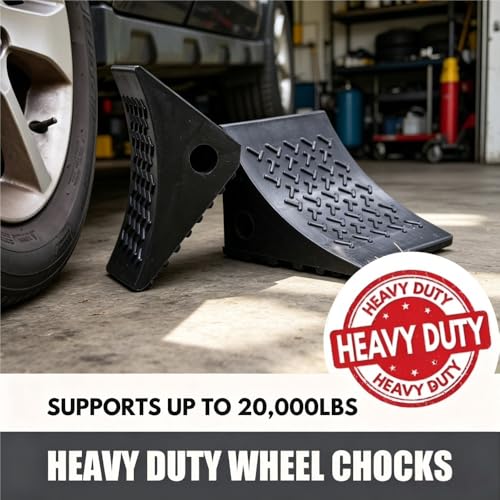 Heavy Duty Rubber Wheel Chocks (2 Pack) - Non-Slip Solid Tire Stoppers for Boat Trailer, RV, Truck, Camper - Yellow, Pre-Drilled Hole & Grab Handle(Black) - color: Black