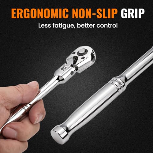 6-Piece Flex Head Ratchet Wrench Set, 1/4", 3/8", 1/2" Drive, 90T Quick-Release Reversible with Extension Bars for Tight Spaces - size: Combo Kit(1/4" & 3/8" & 1/2")