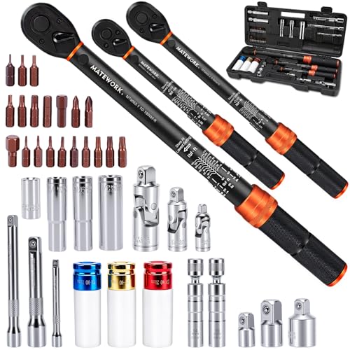 41PCS Torque Wrench Set 1/4 3/8 1/2-Inch Drive, Complete Click Torque Wrench Kit with Sockets, Bits, Extension Bars & Adapters, ±3% Accuracy 72-Tooth Dual-Scale Wrenches for Bike, Moto, Car, Truck - size: 1/2 3/8 1/4-inch (41pcs)