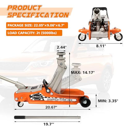 2.5 Ton Low Profile Racing Floor Jack, Heavy Duty Steel Construction, Lifting Range 3.35"-14.17" - size: 2.5 Ton Basic model
