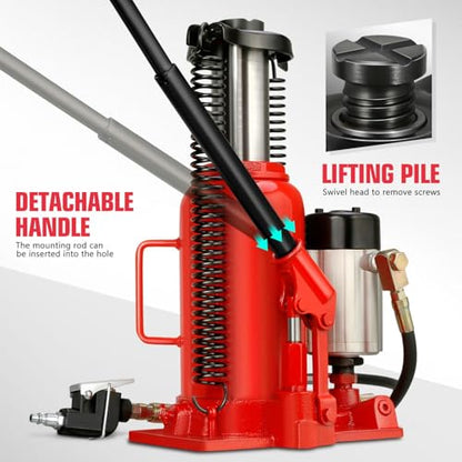 DNA Motoring 20 Ton Air Hydraulic Bottle Jack Air-Operated Hydraulic Bottle Jack Portable Low Profile Manual Jack Air Jack for Car Pickup Truck RV Auto Repair w/Handle, TOOLS-00769 - color: red, style: Air-Operated Hydraulic-20 ton