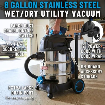 Channellock Wet/Dry Vac 8L04001S - Stainless Steel, 4.0 HP, Shopvac, Wetvac - 8 Gal