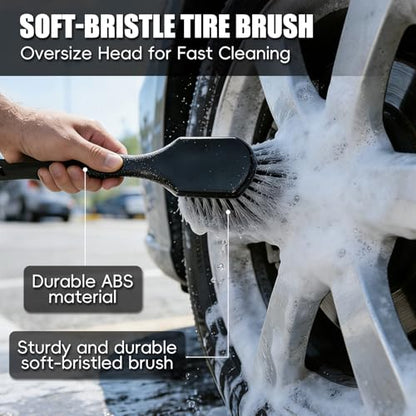10PCS Car Wheel Cleaning Kit – Metal-Free Rim & Tire Brush Set with Wool Brush, Microfiber Cloths, Wax Pads & Storage Bag, Scratch-Free Detailing Tools for Cars Trucks SUVs RVs - size: 10PCS