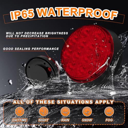 2PCS Magnetic Red Lights, Rechargeable Flashing Strobe Lights | Portable Battery Powered 12-LED Red Road Flares Emergency Warning Beacon Light for Trucks Vehicle, Wireless Strobe Light - color: Red-Round Shape