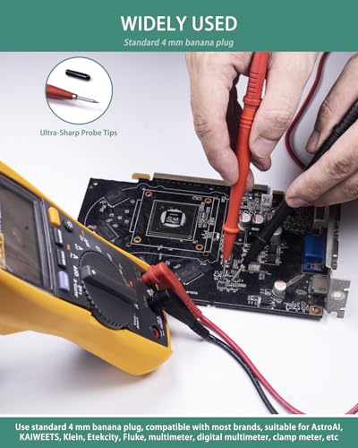 Multimeter Leads Kit with Heavy Duty Alligator Clips and Ultra-Sharp Test Probe Tips, CATIII 1000V/CATIV 600V, 10A Rated, for Electronics, Automotive, and Industrial Use