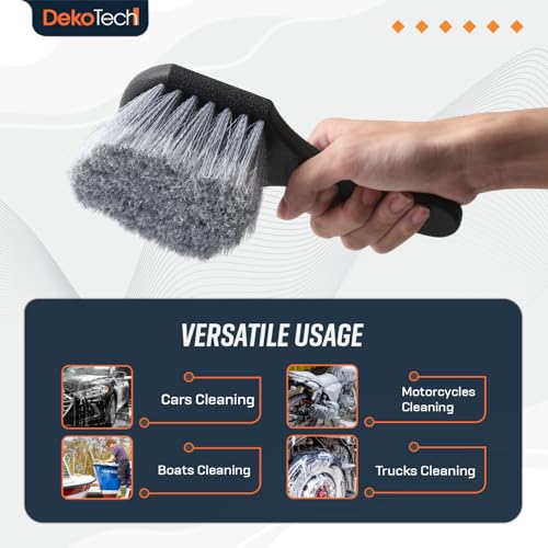 Premium Soft Bristle Wheel & Tire Brush for Cars – Short Handle Design for Effortless Scrubbing, Scratch-Free Cleaning, and Effective Removal of Dirt & Road Grime