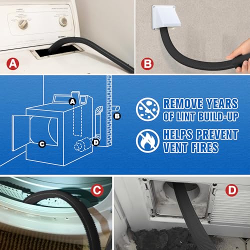 Sealegend Upgrade Dryer Vent Cleaner Kit Vacuum Hose Attachment Compatible with Most Vacuum Cleaner, Quickly Lint Remover Cleaning Supplies, Black - color: Black