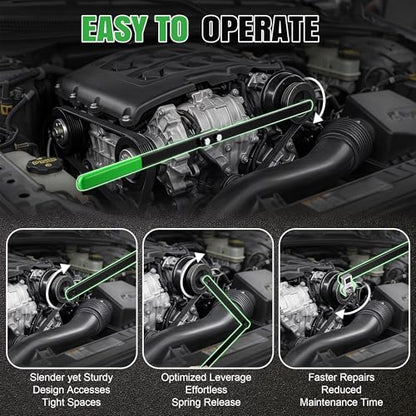 Meonum Universal Serpentine Belt Tool Kit, Includes 3/8" & 1/2" Drive Belt Adjust Tightener Wrench Set, 4 Shallow Sockets, 3 Crowfoot, Tensioner Wrench & Removal Tool Auto Repair, Maintenance(Green) - color: Green