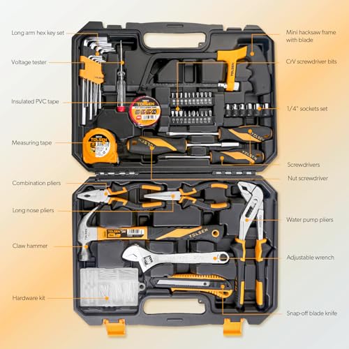 TOLSEN 119 Pieces Tool Set for Home Daily Use, Hand Tool kit with Toolbox | Home Maintenance and Daily Use, General Household Hand Tool Kit, Plastic Storage Toolbox, Home Tool Kits for All Purpose - size: 119 PCS