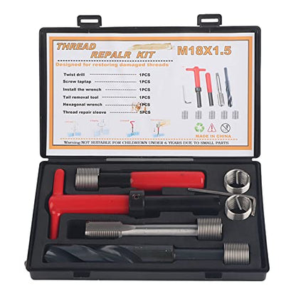 Ejoyous 10Pcs M18x1.5 Thread Repair Kit, Stainless Steel Inserts, Installation Tool Set for Damaged Threads Repair
