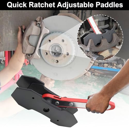 Brake Caliper Press Tool with 360 Degree Swing Ratchet, Brake Piston Compressor Tool, Brake Pad Spreader, Brake Caliper Press Ratchet with 2 Extra PCS Steel Plates Range from 1.57"-2.76", Red - color: Red