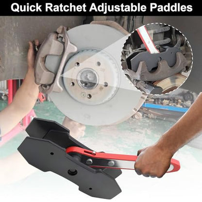 Brake Caliper Press Tool with 360 Degree Swing Ratchet, Brake Piston Compressor Tool, Brake Pad Spreader, Brake Caliper Press Ratchet with 2 Extra PCS Steel Plates Range from 1.57"-2.76", Red - color: Red