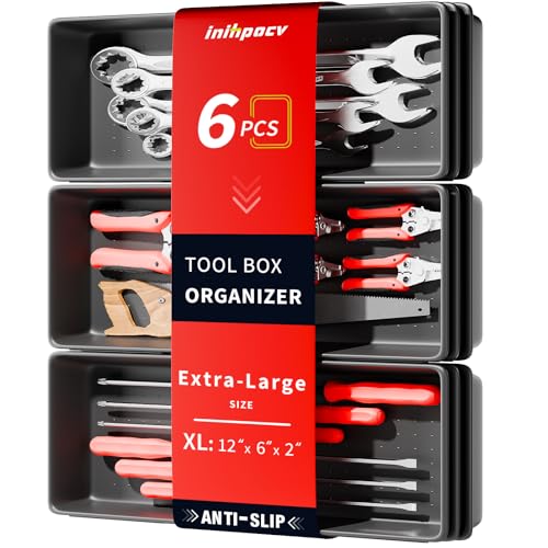 【6 PCS Extra-Large】 Tool Box Drawer Organizer Trays with Non-slip Pads, Heavy-Duty Tool Chest Drawer Organizer for Rolling Tool Chest and Garage Drawers, Truck Toolbox organizer and Workbench Storage - color: 6PCS(XL)