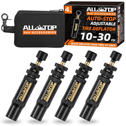 ALL-TOP Adjustable Auto-Stop Tire Deflator Valve Kit (10-30 PSI) 4 PCS Screw-on Tyre Air Down Tool for Offroad 4x4 (with 5 Valve caps) - color: 4pcs