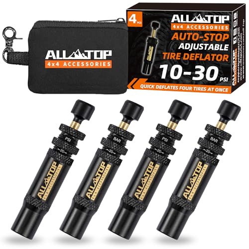 ALL-TOP Adjustable Auto-Stop Tire Deflator Valve Kit (10-30 PSI) 4 PCS Screw-on Tyre Air Down Tool for Offroad 4x4 (with 5 Valve caps) - color: 4pcs