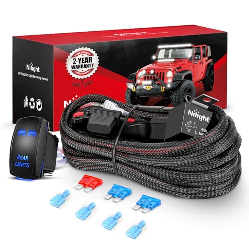 Nilight Wiring Harness Kit Nylon 16 AWG 2 Leads Rear Lights 12V 5Pin Rocker Switch Laser On Off Power Relay Blade Fuse for LED Off Road Light Bar on Cars Jeep Boat Trucks - style: Rear Lights Wiring-2 Leads w/ Nylon Wire Loom