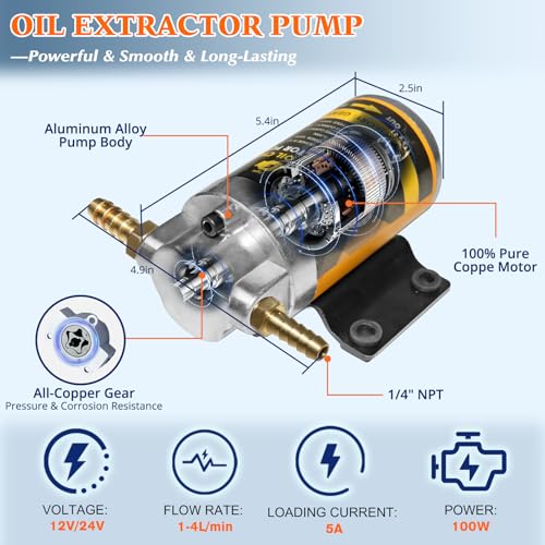 12V/24V 100W Oil Change Pump Set, Fast 1-4L/min Flow Oil Transfer Pump with Yellow Battery Adapter Compatible with DEWALT 20V/18V Battery, Fluid Transfer for Trucks, Boats, Lawnmowers - color: SET 02+Yellow battery adapter