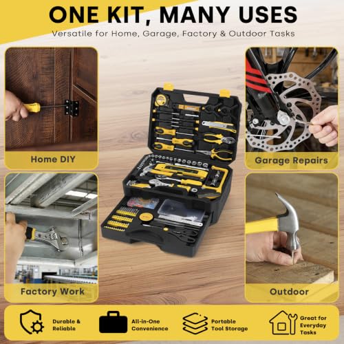 Enventor 419 PCS Home Tool Kit for DIY Repair, Home Maintenance with Drawer | General Home Auto Repair Tool Set Toolbox 3-Layer Organized Storage for Handyman, Homeowner