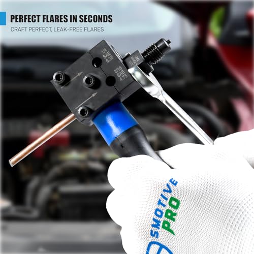 SMOTIVEPRO 7PCS Brake Line Flaring Tool Kit, SAE Double Flare Tool | Creates 45° Single, Double and Bubble Flares on 3/16" and 1/4" Tubing for Accurate Brake Line Repairs
