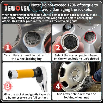J Wheel Locking Nut Key Compatible with Audi Series, (Socket OD 27mm - ID 25mm), Wheel Lock Nut Socket Adapter, Wheel Anti-Theft Lug Nut Removal Tool, Anti-Theft Screw Remover - size: Socket J