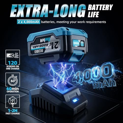 Bluebow Cordless Impact Wrench, 960 ft-lbs (1300 N·m) Brushless Impact Wrench with 2x4.0Ah Battery, 1/2" 3-Speed Modes Impact Gun with 4 Sockets for Pickup, Truck, Home Car
