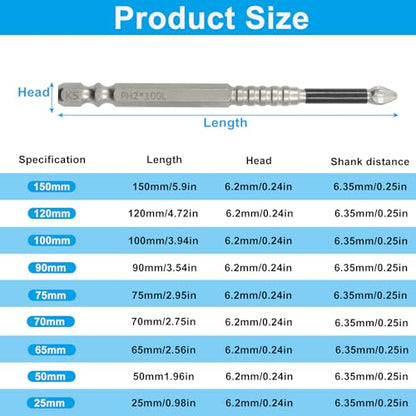 1 Set High Magnetic Electric Screwdriver Drill Bit Set | Anti Slip Alloy, For Impact Driver and Professionals, 25mm 50mm 65mm 70mm 75mm 90mm 100mm 120mm 150mm