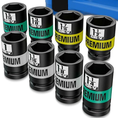 8pcs 3/4" Drive Impact Socket Set, SAE Axle Nut Sockets, 1" to 1-1/2" Thicker Jumbo Sockets, Socket Set, 6 Point, Cr-V, for Mechanics, Durable Professional Tool Kit - size: 3/4" 8pcs SAE