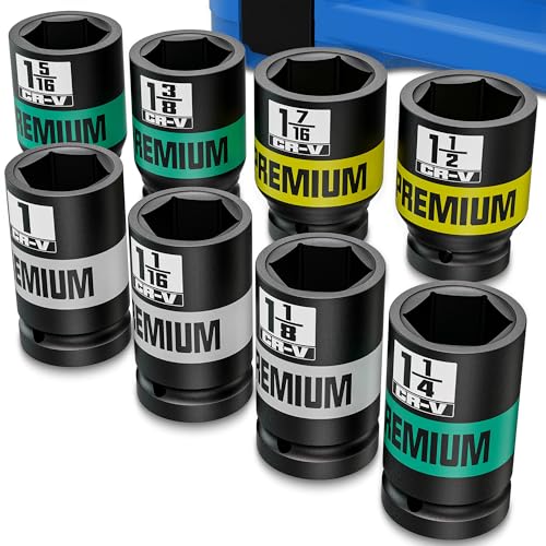 8pcs 3/4" Drive Impact Socket Set, SAE Axle Nut Sockets, 1" to 1-1/2" Thicker Jumbo Sockets, Socket Set, 6 Point, Cr-V, for Mechanics, Durable Professional Tool Kit - size: 3/4" 8pcs SAE