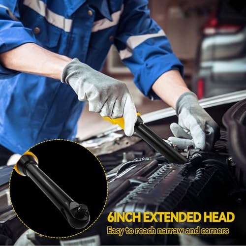 3/8" Extended Cordless Ratchet Wrench for Dewalt 20V Series Batteries, 320 RPM, 80 N.m Electric Power Ratchet Wrench,Built-in LED Light, Extended 6-inch Long Neck