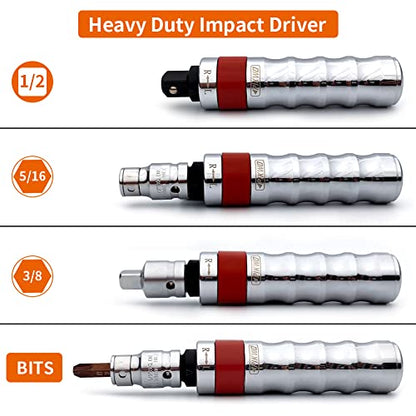 Hand Manual Reversible 1/2-inch 3/8-inch Impact Driver Set Extractor-13PCS Impact Screwdriver S2 Steel Disengage Rusted Fasteners or Frozen Bolts - color: 13 Pcs