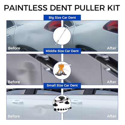 Car Dent Puller Kit,93 PCS Dent Repair Tool,Paintless Dent Removal with Golden Lifter,Bridge Puller,Slide Hammer 2 in 1 T-Bar for Auto Body Dents,Repairing Big and Small Dents, Dings and Hail Damage - style: 93PCS