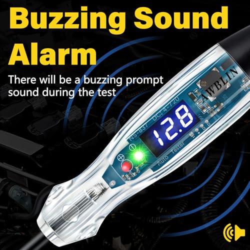 AWBLIN Upgraded Automotive Buzzer Test Light 4-72V DC Digital LED Circuit Tester, Heavy Duty Light Tester with Voltmeter, Auto Bidirectional Voltage Tester Electric Test Pen