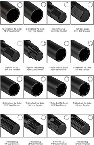 16 Piece SAE Metric Universal Locking Lug Nut Master Key Set Wheel Lock Removal Kit For Aftermarket And Factory Wheels