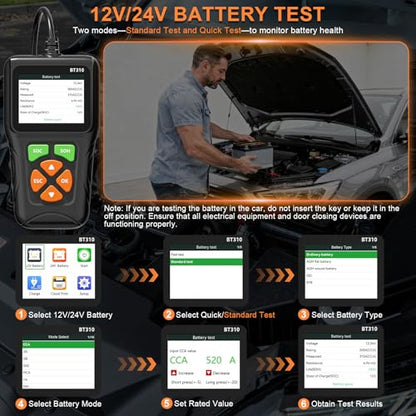 12V/24V Car Battery Load Tester Automotive – 100-2000 CCA Alternator & Charging Analyzer, QR Code Cloud Report No App Needed, for Car Truck SUV Motorcycle Snowmobile Boat