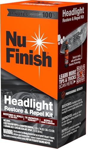 Nu Finish Headlight Restore and Repel – 2-Step Car Headlight Restoration Kit with 4 Restorer Wipes and Ceramic Sealant Spray, Head Light Restoring Kit - style: Headlight Restore & Repel Kit