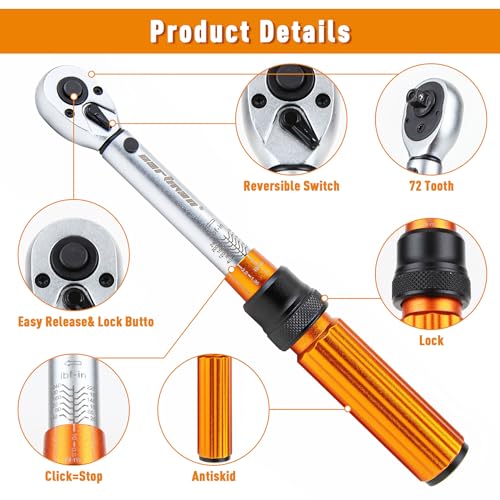 CARTMAN 1/4-Inch Drive Click Torque Wrench, Dual Range Bike Repair Tool Set | Dual range click torque wrench with quick release, reversible ratchet, calibrated accuracy for MTB, e-bike, and moto fix use. - style: 1/4 Inch Drive