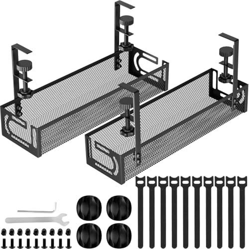 Cable Management, 2 Pack Cable Management Under Desk No Drill, Metal Cord Organizer with Clamp for Standing Desk, Cable Organizer for Home Office, Black - color: Black, size: 15.3''+15.7'' (2 Pack)