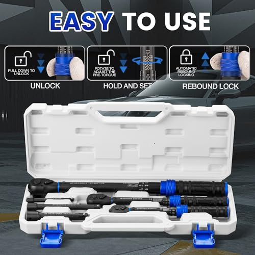 6PCS Click Torque Wrench Set, 1/4" 3/8" 1/2" Drive (20-240 in.lb, 5-50 ft.lb, 10-180 ft.lb), 72-Tooth Ratchet with 4", 5", 6" Extension Bars for Auto, Bicycle & Motorcycle Maintenance - size: 1/2" 3/8" 1/4"DR『10-180FT,5-50FT,20-240IN』